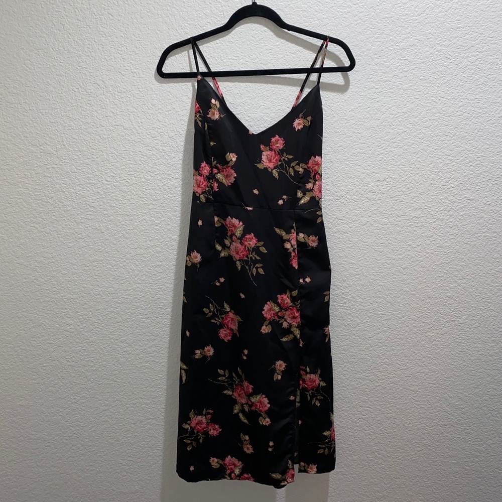 Windsor Midi Satin Floral Dress with Slit